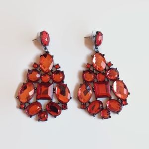 Large Red Rhinestone Chandelier Earrings